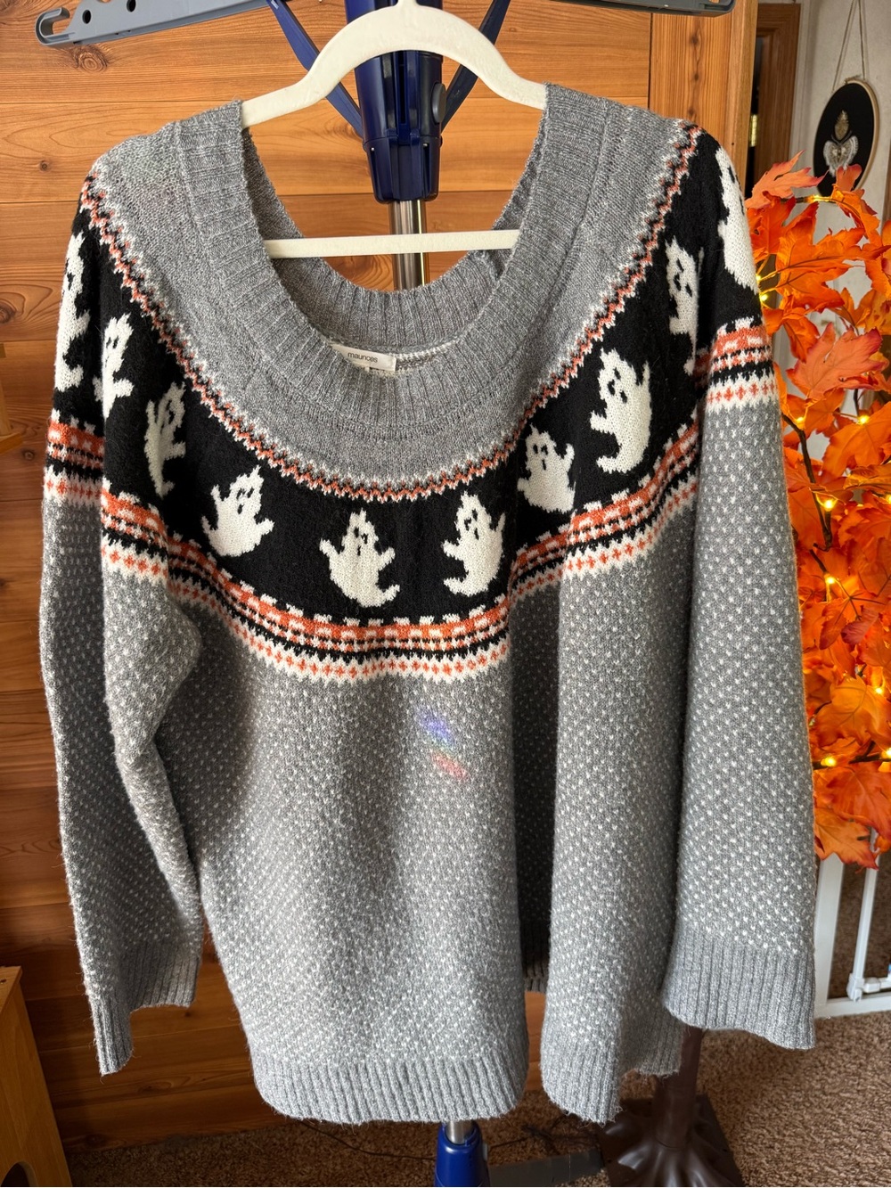 Maurices Plus Size Soft Fuzzy Ghost Halloween Sweater